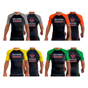 Grays Harbor Brazilian Jiu-Jitsu All Black Ranked Short Sleeve Rash Guards #8105 A