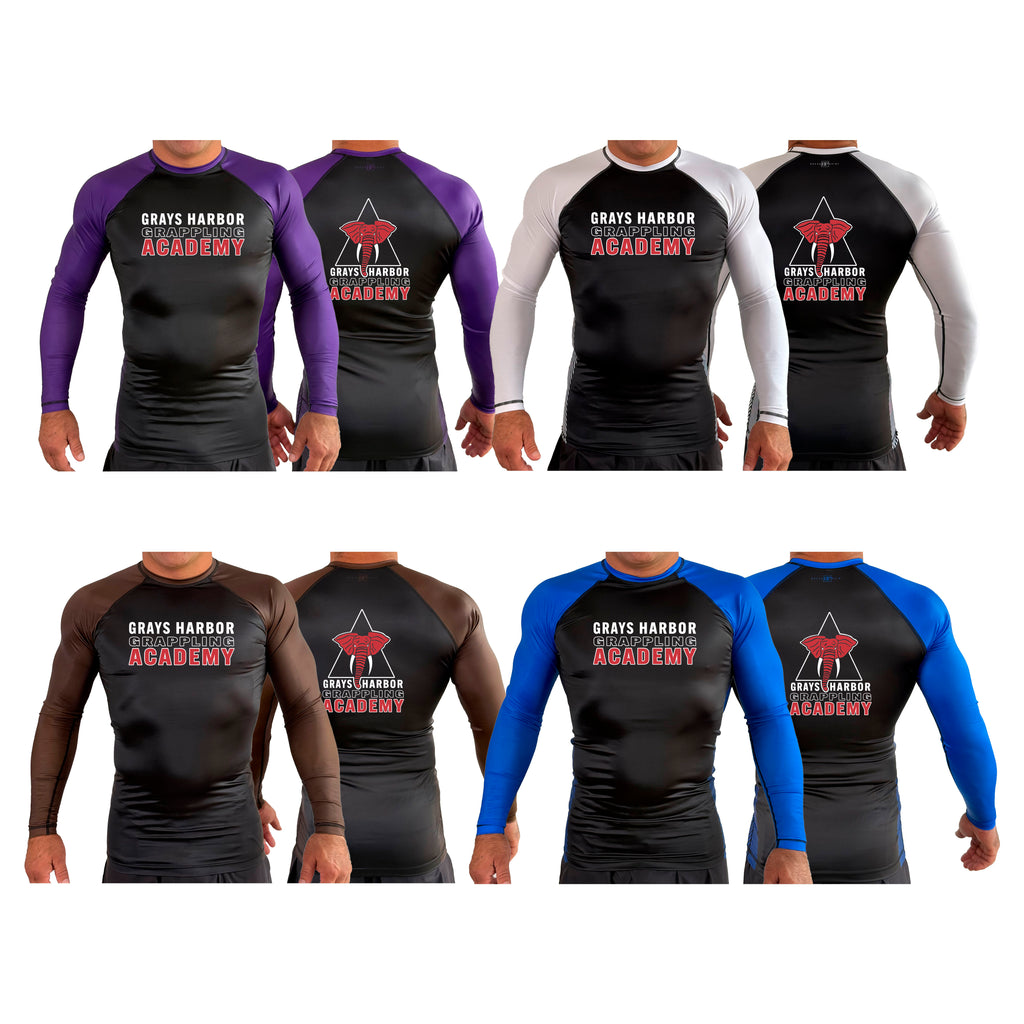 Grays Harbor Brazilian Jiu-Jitsu All Black Ranked Long Sleeve Rash Guards #8105 A