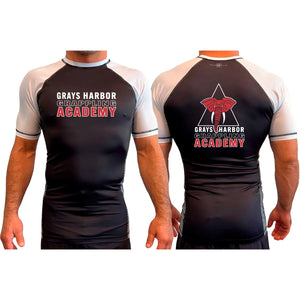 Grays Harbor Brazilian Jiu-Jitsu All Black Ranked Short Sleeve Rash Guards #8105 A