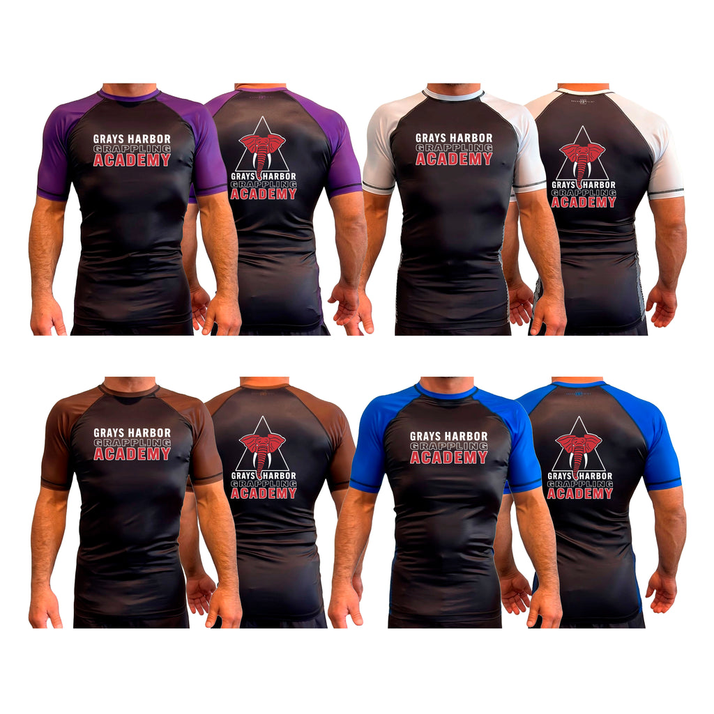 Grays Harbor Brazilian Jiu-Jitsu All Black Ranked Short Sleeve Rash Guards #8105 A