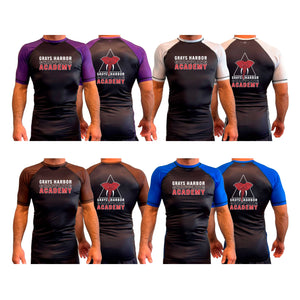 Grays Harbor Brazilian Jiu-Jitsu All Black Ranked Short Sleeve Rash Guards #8105 A