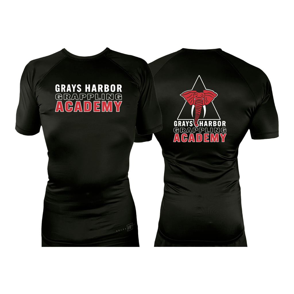 Grays Harbor Brazilian Jiu-Jitsu All Black Custom Rash Guards Short Sleeves #8105 A
