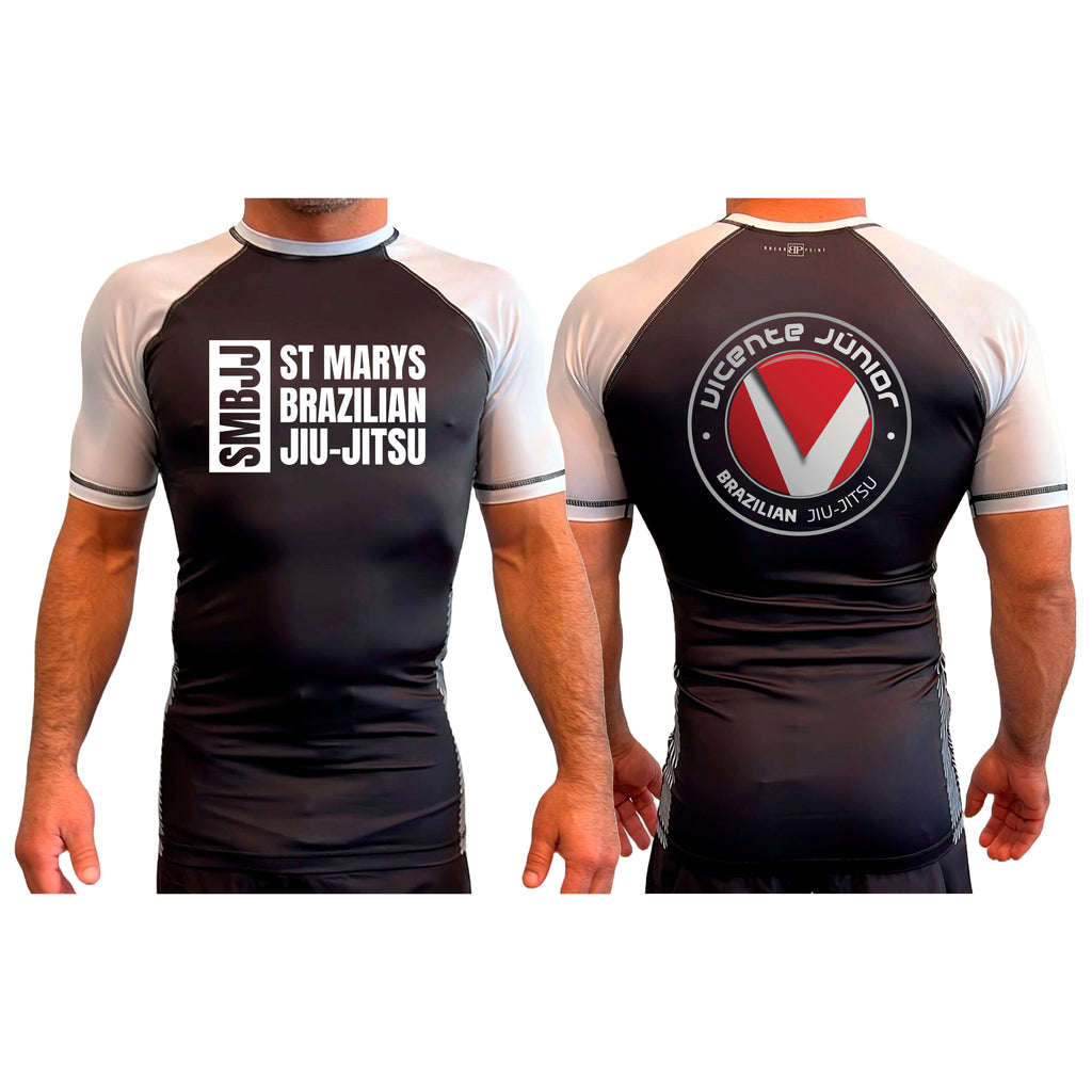 Saint Mary's BJJ All Black Ranked Short Sleeve Rash Guards #8109 A