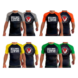 Saint Mary's BJJ All Black Ranked Short Sleeve Rash Guards #8109 A