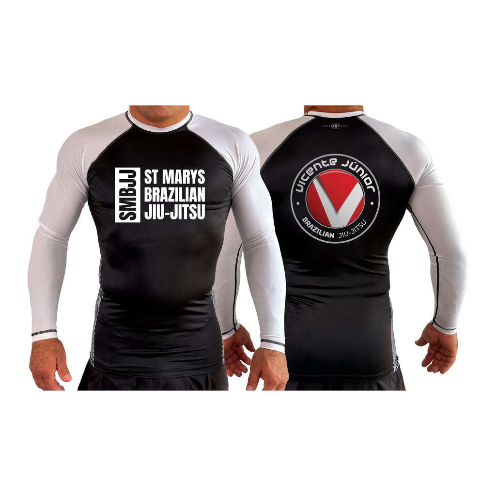 Saint Mary's BJJ All Black Ranked Long Sleeve Rash Guards #8109 A