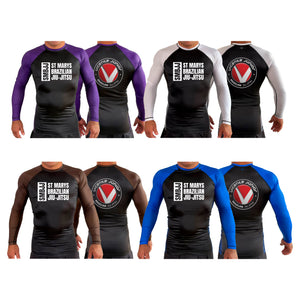 Saint Mary's BJJ All Black Ranked Long Sleeve Rash Guards #8109 A