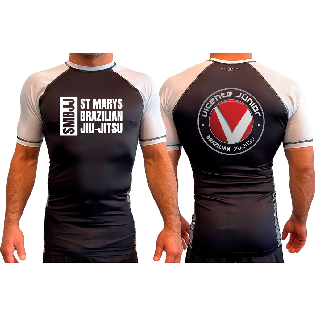 Saint Mary's BJJ All Black Ranked Short Sleeve Rash Guards #8109 A