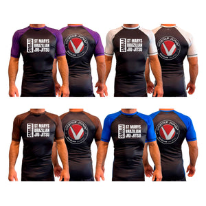 Saint Mary's BJJ All Black Ranked Short Sleeve Rash Guards #8109 A