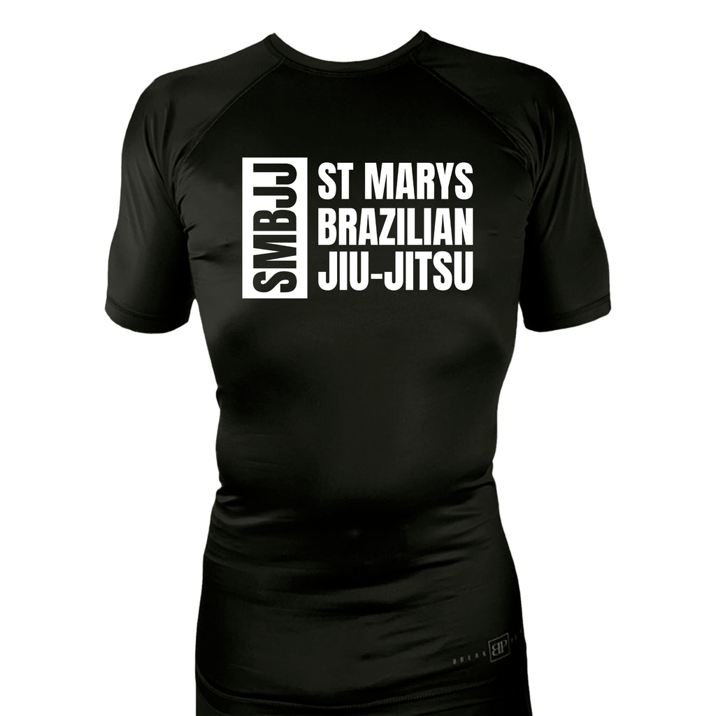 Saint Mary's BJJ All Black Custom Rash Guards Short Sleeves #8109 A