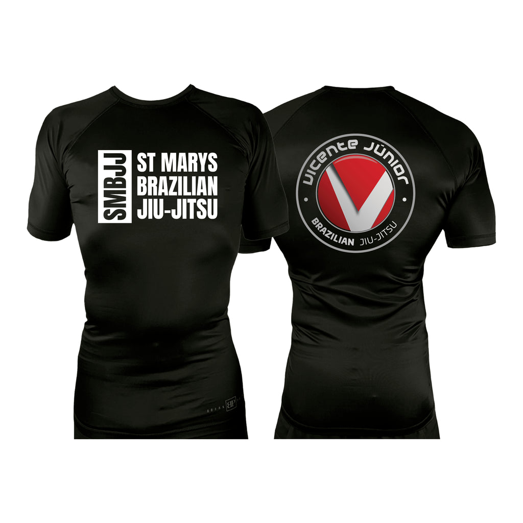 Saint Mary's BJJ All Black Custom Rash Guards Short Sleeves #8109 A