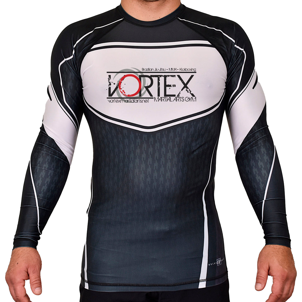 Vortex Martial Arts Gym Academy Rash Guards Black/White #8112 A