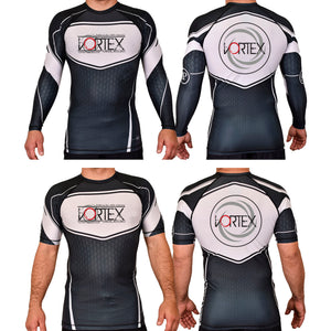 Vortex Martial Arts Gym Academy Rash Guards Black/White #8112 A