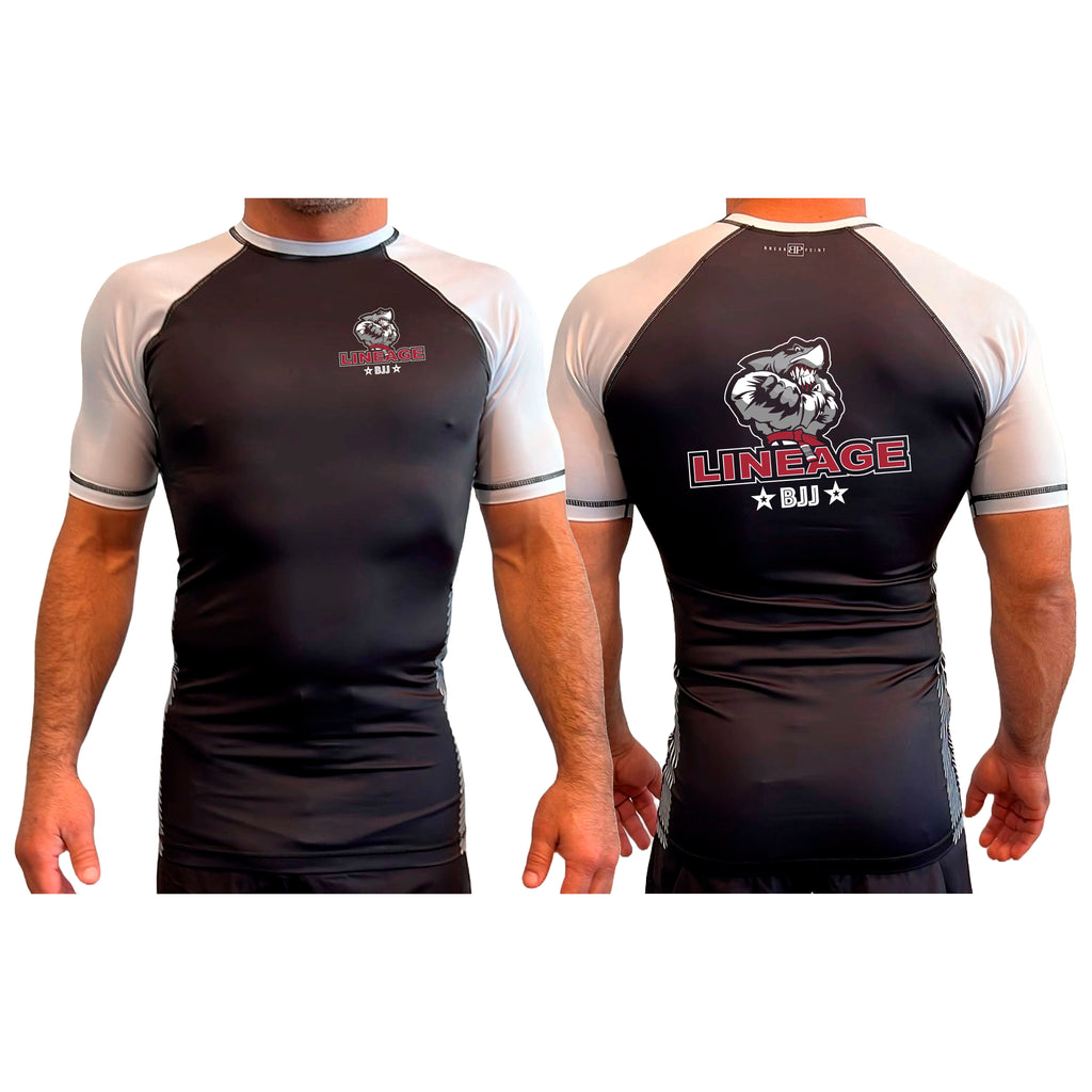Lineage BJJ All Black Ranked Short Sleeve Rash Guards #8114 B