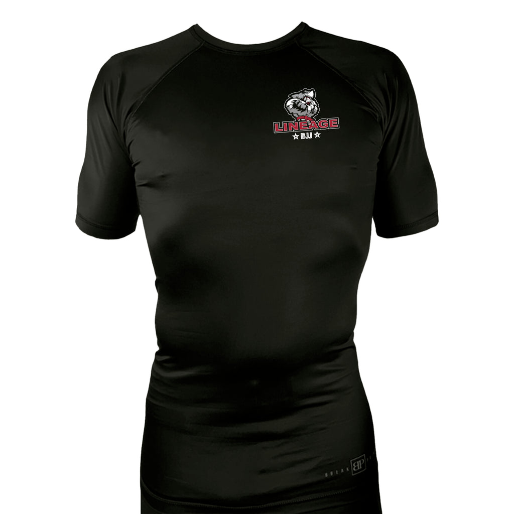 Lineage BJJ All Black Custom Rash Guards Short Sleeves #8114 B