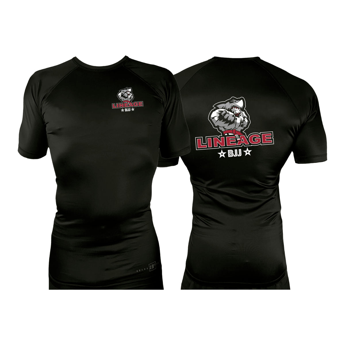 Lineage BJJ All Black Custom Rash Guards Short Sleeves #8114 B