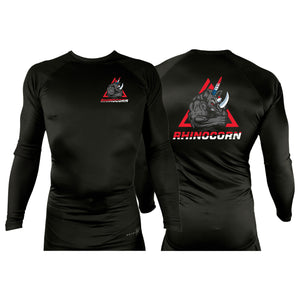 Lineage BJJ All Black Rash Guards Long Sleeves #8114 C (Rhinocorn)