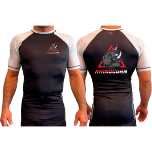 Lineage BJJ All Black Ranked Short Sleeve Rash Guards #8114 C (Rhinocorn)