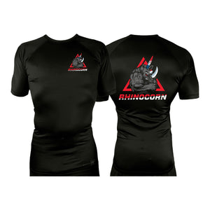 Lineage BJJ All Black Rash Guards Short Sleeves #8114 C (Rhinocorn)