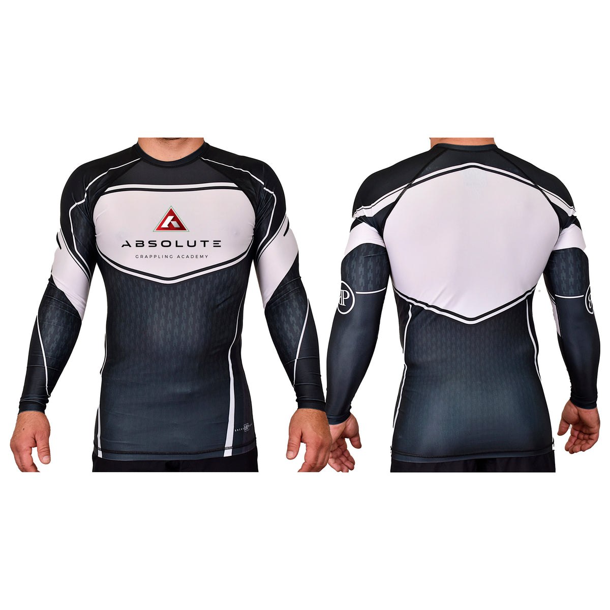 Absolute Grappling Academy Rash Guards Black/White #8116 A