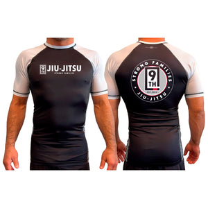 9th Jiu Jitsu All Black Ranked Short Sleeve Rash Guards #8120 B