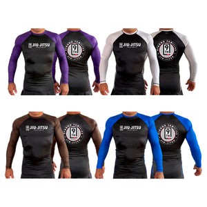9th Jiu Jitsu All Black Ranked Long Sleeve Rash Guards #8120 B