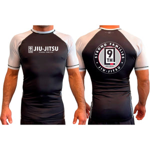 9th Jiu Jitsu All Black Ranked Short Sleeve Rash Guards #8120 B