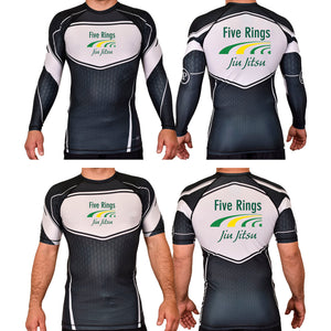 Five Rings Jiu Jitsu Academy Rash Guards Black/White #8123 A