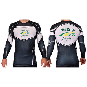 Five Rings Jiu Jitsu Academy Rash Guards Black/White #8123 A