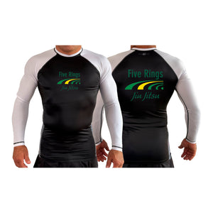 Five Rings Jiu Jitsu All Black Ranked Long Sleeve Rash Guards #8123 A