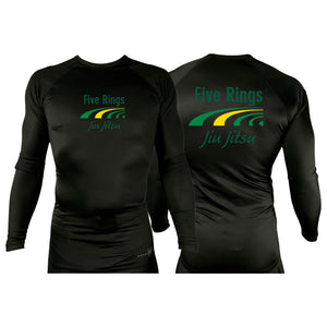 Five Rings Jiu Jitsu All Black Custom Rash Guards Long Sleeves #8123 A