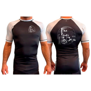 Five Rings Jiu Jitsu All Black Ranked Short Sleeve Rash Guards #8123 B