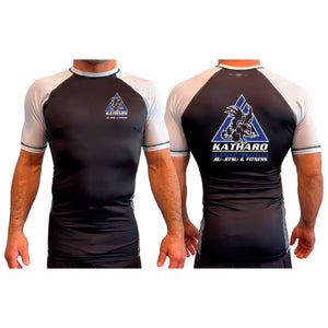 Katharo Training Center All Black Ranked Short Sleeve Rash Guards #8124 A