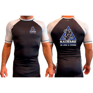 Katharo Training Center All Black Ranked Short Sleeve Rash Guards #8124 A