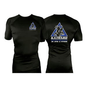 Katharo Training Center All Black Custom Rash Guards Short Sleeves #8124 A