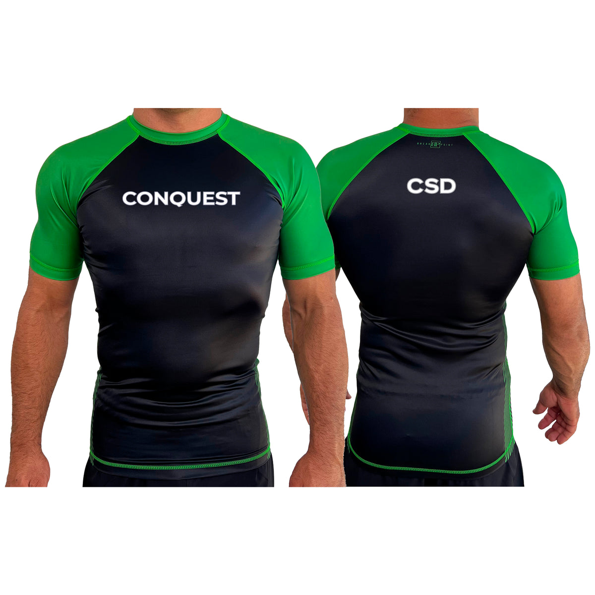 Conquest Self Defense All Black Ranked Short Sleeve Rash Guards #8125 A