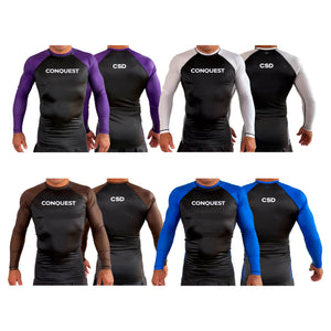 Conquest Self Defense All Black Ranked Long Sleeve Rash Guards #8125 A