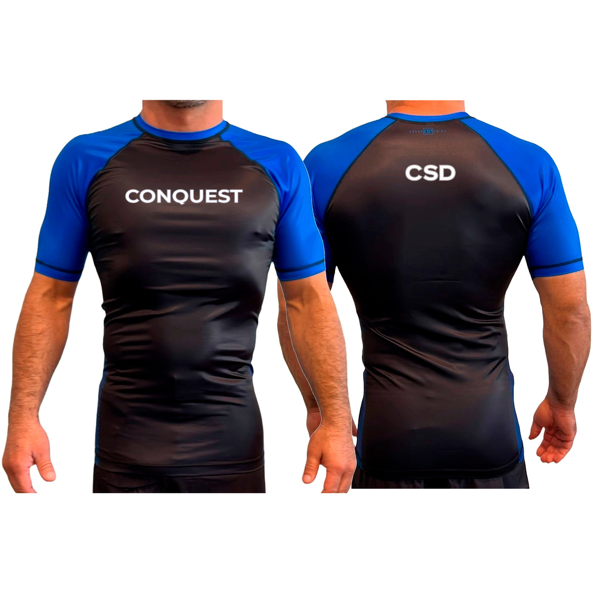 Conquest Self Defense All Black Ranked Short Sleeve Rash Guards #8125 A