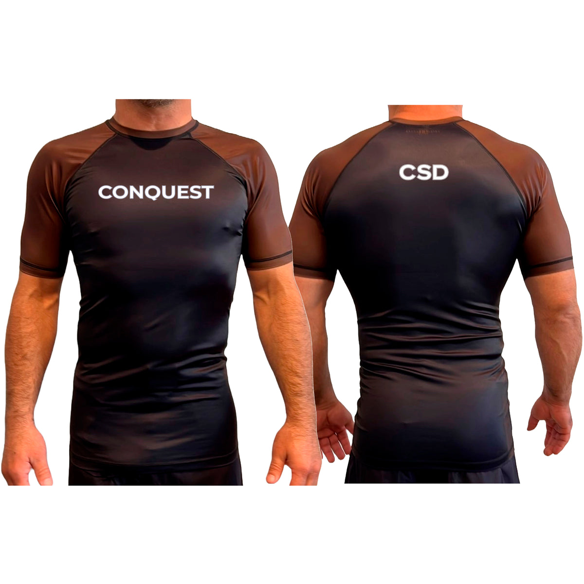 Conquest Self Defense All Black Ranked Short Sleeve Rash Guards #8125 A