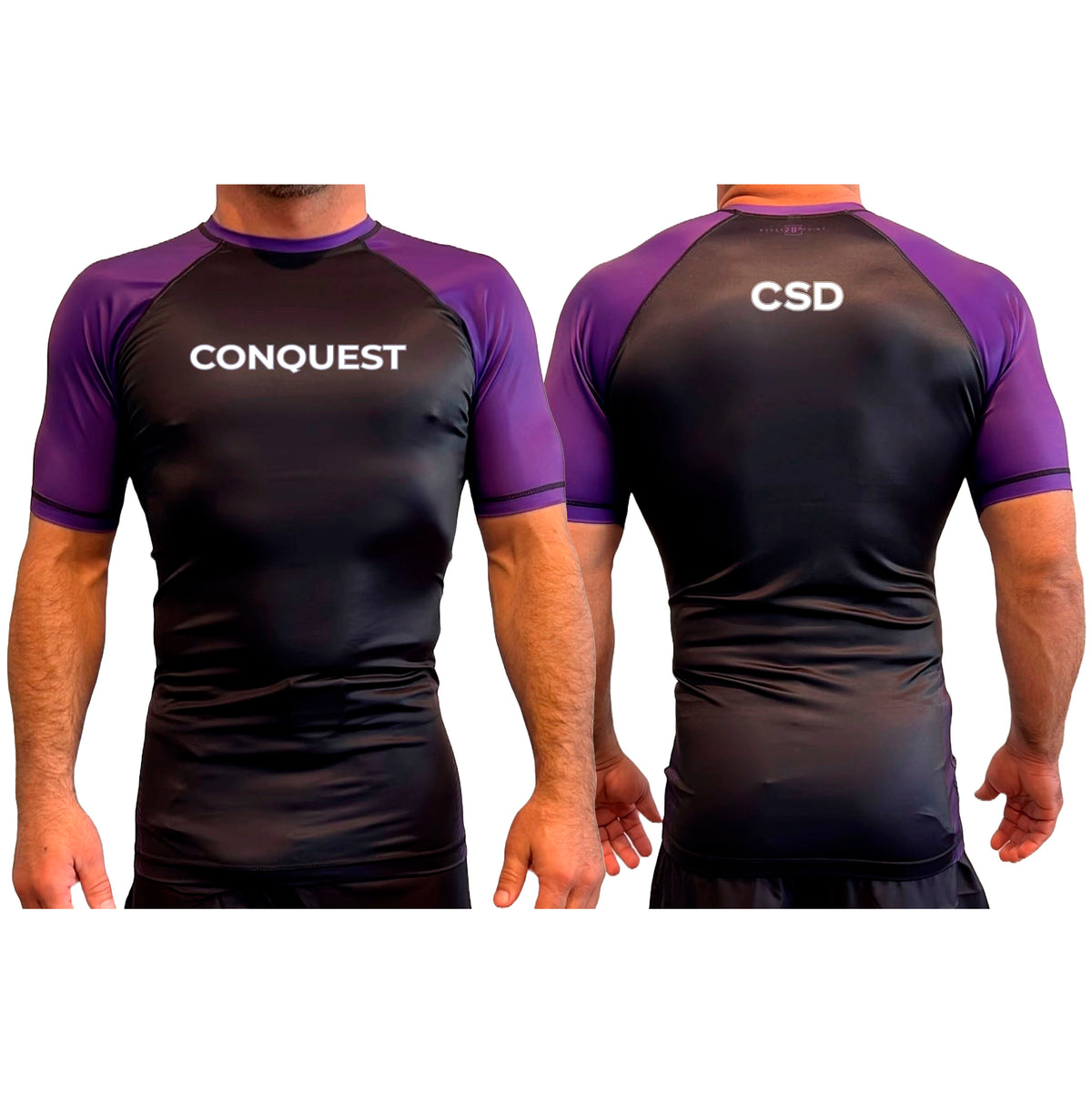 Conquest Self Defense All Black Ranked Short Sleeve Rash Guards #8125 A
