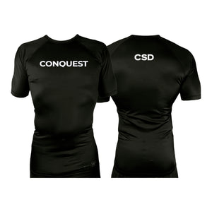 Conquest Self Defense All Black Custom Rash Guards Short Sleeves #8125 A
