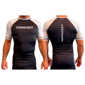 Conquest Self Defense All Black Ranked Short Sleeve Rash Guards #8125 C