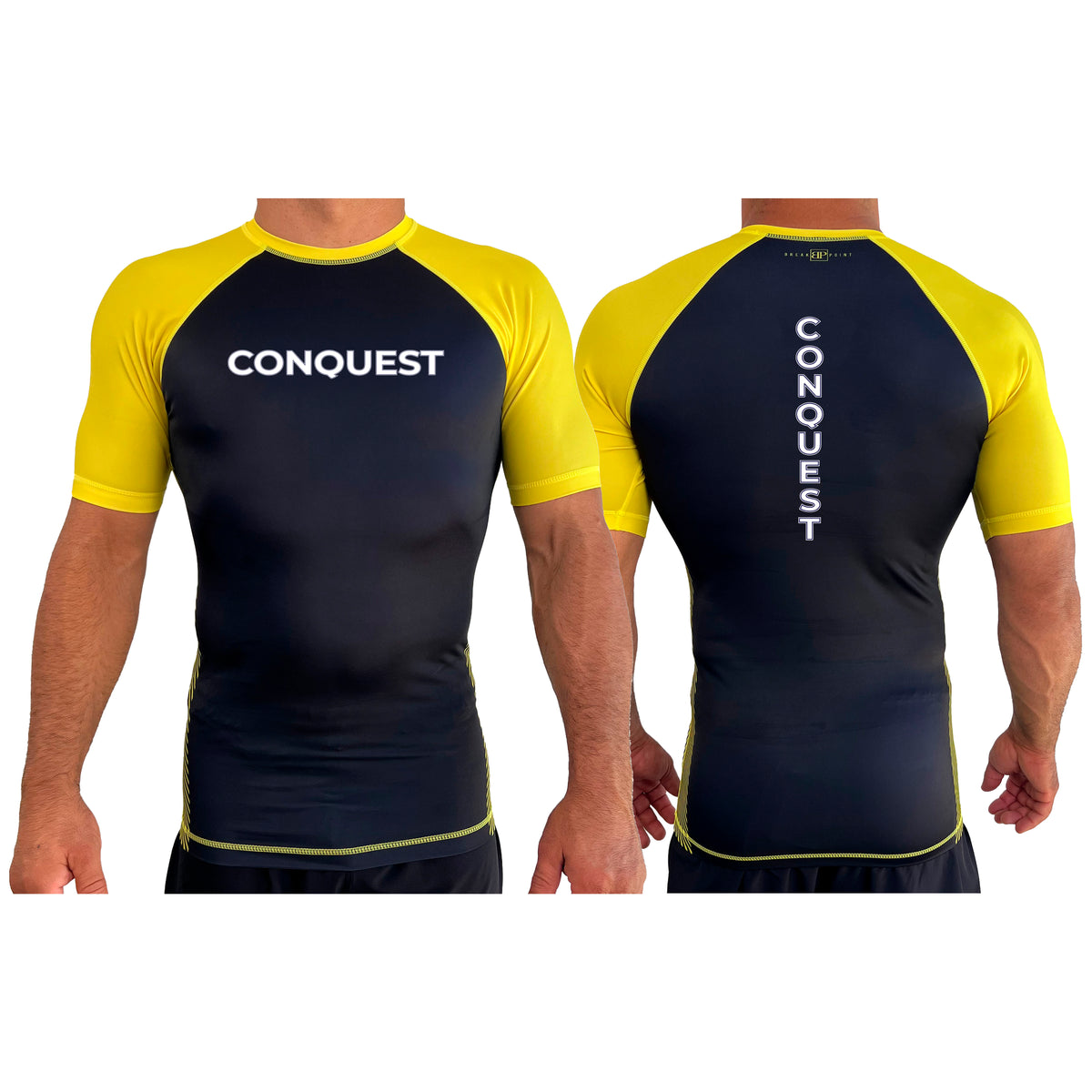 Conquest Self Defense All Black Ranked Short Sleeve Rash Guards #8125 C