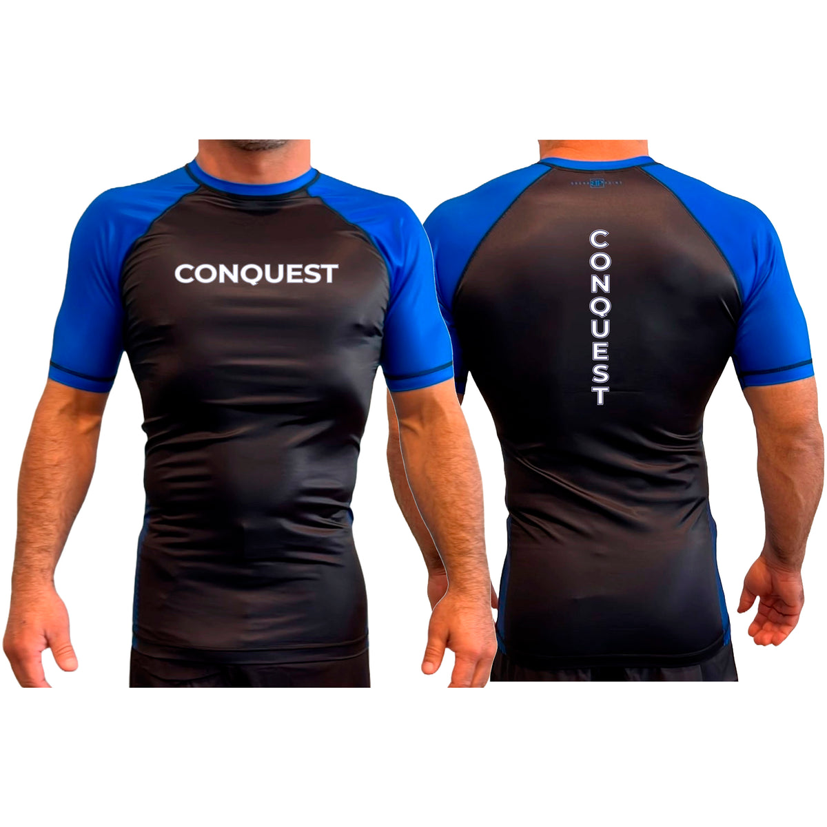 Conquest Self Defense All Black Ranked Short Sleeve Rash Guards #8125 C