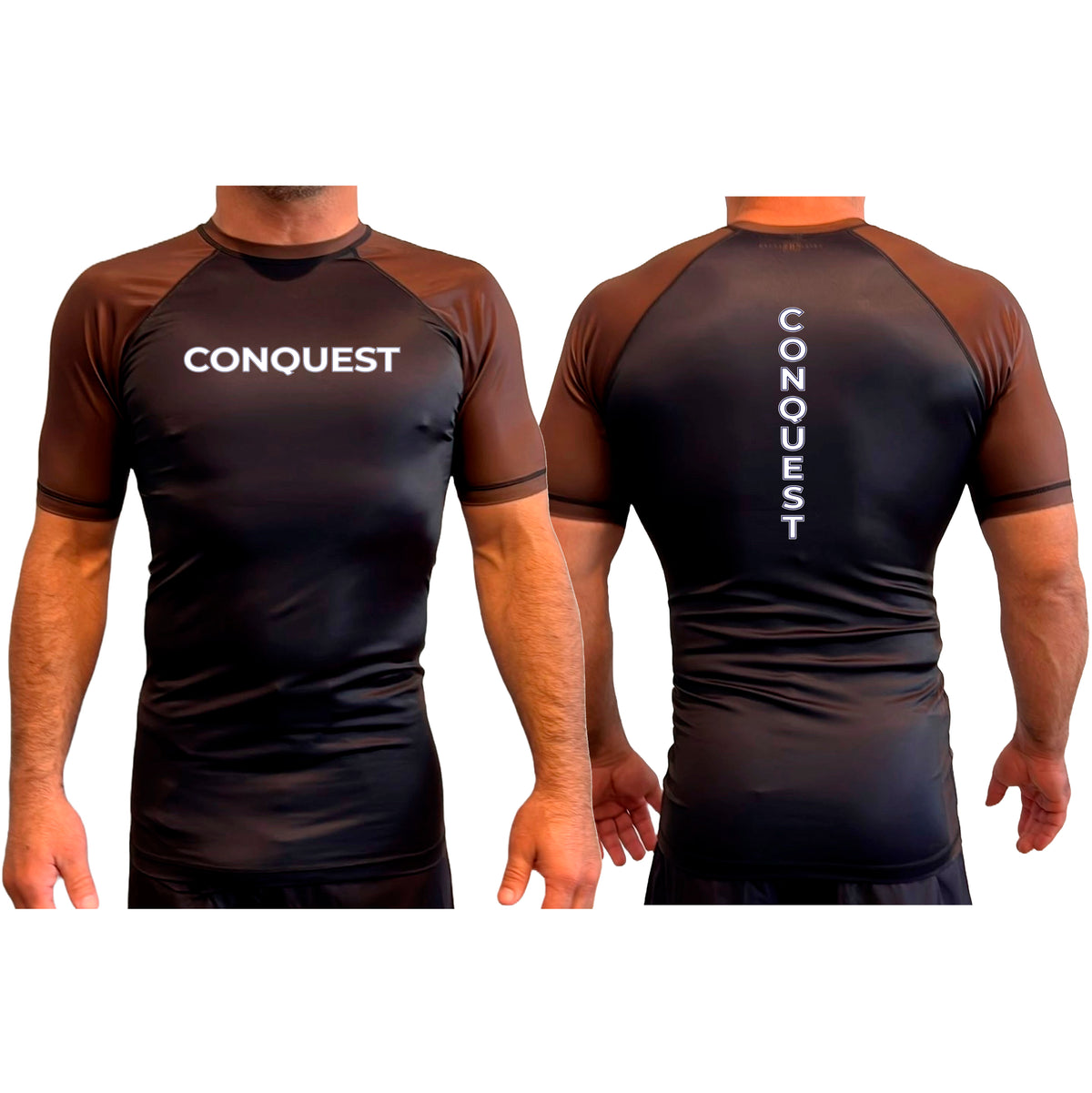 Conquest Self Defense All Black Ranked Short Sleeve Rash Guards #8125 C