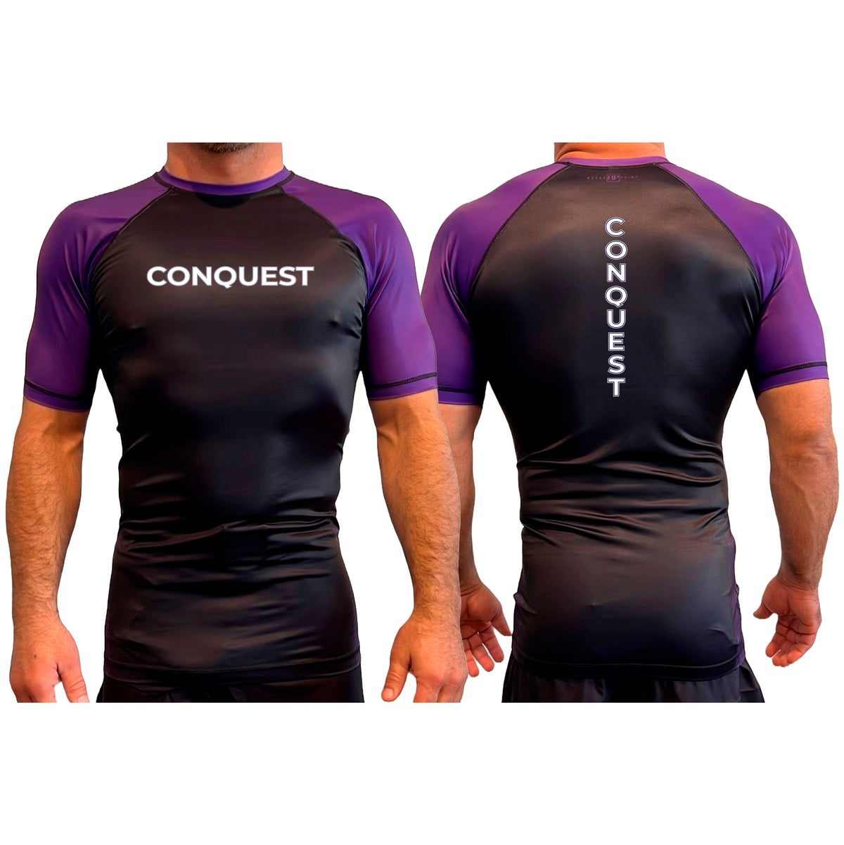 Conquest Self Defense All Black Ranked Short Sleeve Rash Guards #8125 C