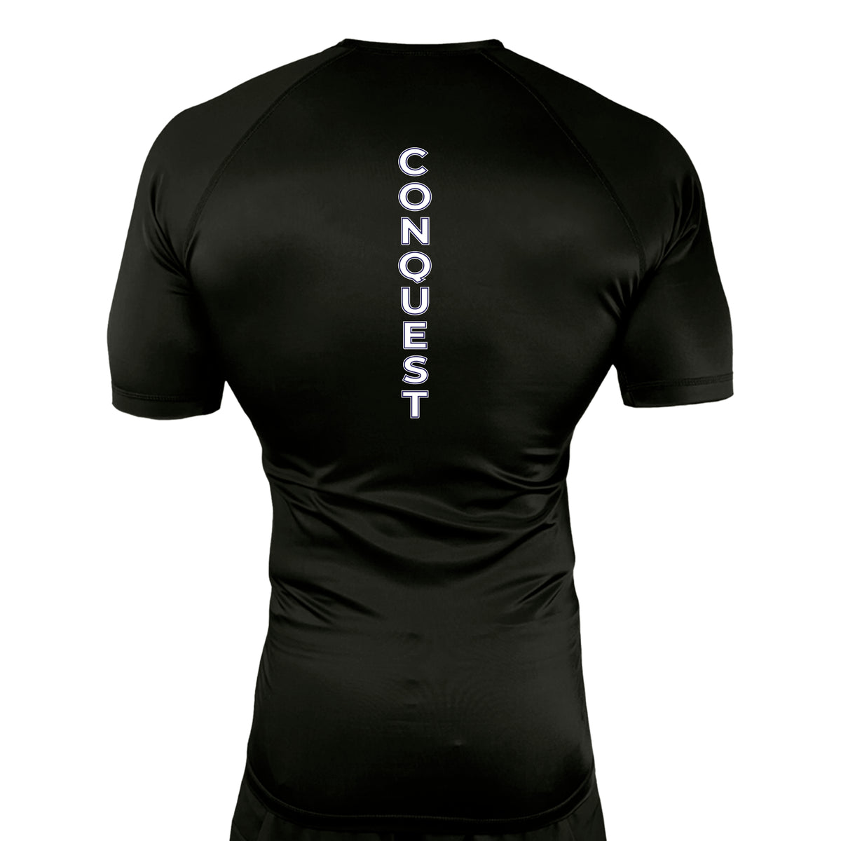 Conquest Self Defense All Black Custom Rash Guards Short Sleeves #8125 C