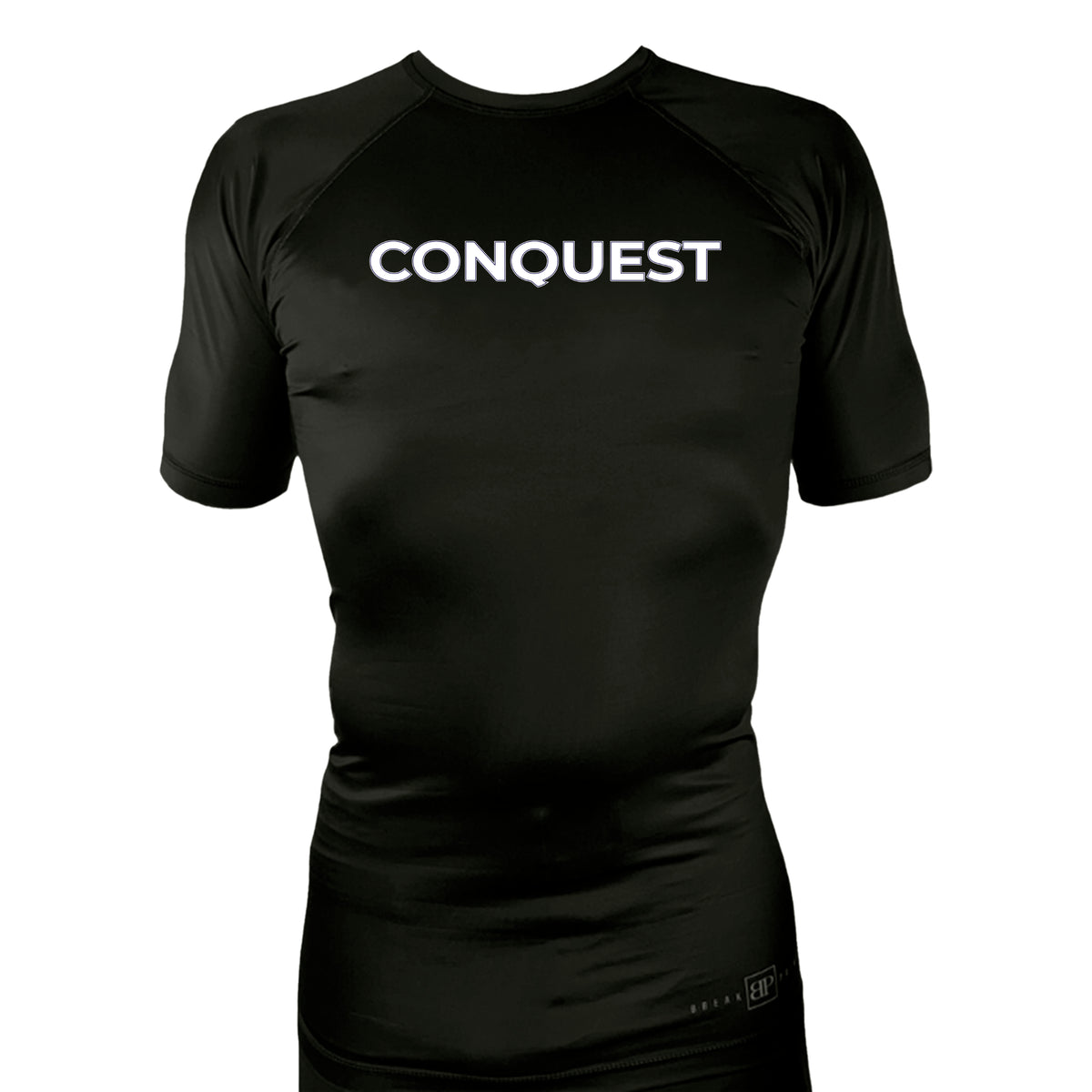 Conquest Self Defense All Black Custom Rash Guards Short Sleeves #8125 C