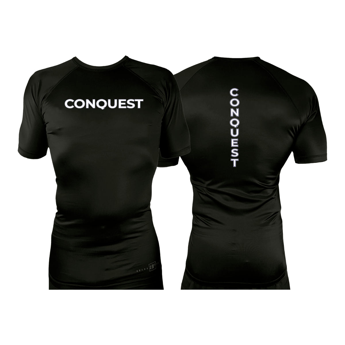 Conquest Self Defense All Black Custom Rash Guards Short Sleeves #8125 C