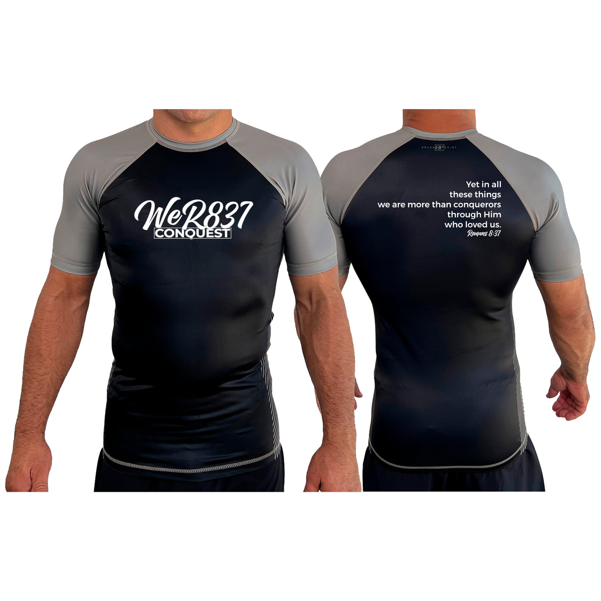 Conquest Self Defense All Black Ranked Short Sleeve Rash Guards #8125 E