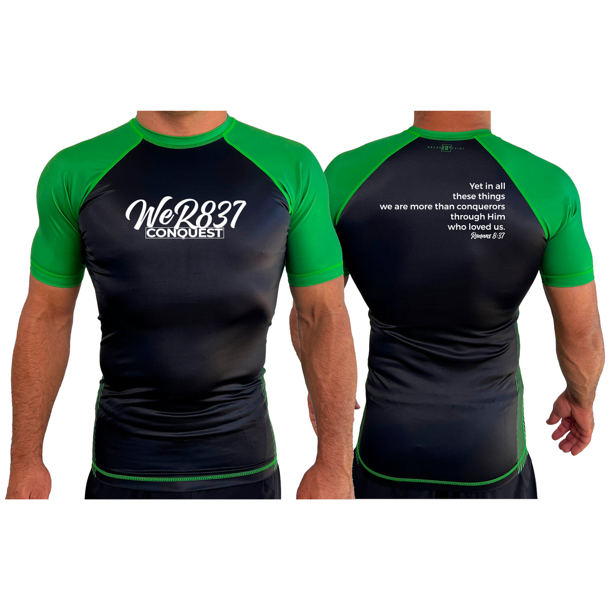 Conquest Self Defense All Black Ranked Short Sleeve Rash Guards #8125 E